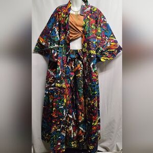 Bold Tribal print Vibrant Kimono 100% Ankara Fabric Duster/Kimono & Gaucho Set